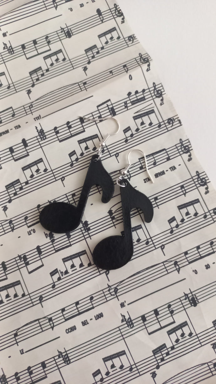 Boucles d'oreilles, note de musique et partition, crochets, en papier, collection 